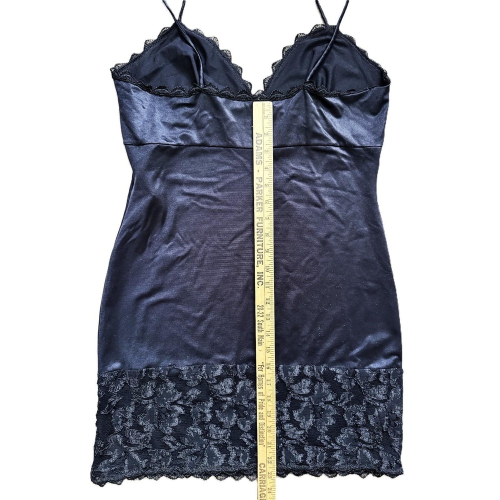 Vintage 80s 90s Frederick's of Hollywood Black Mini Slip Dress Lg USA Whimsigoth - Picture 14 of 15